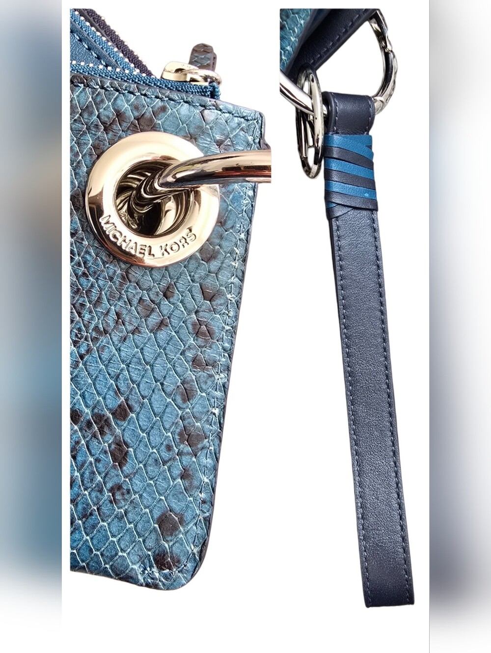 NWOT Michael Kors Jet Set Travel Two-Tone Leather Pouch Trio Wristlet navy blue - Picture 9 of 13